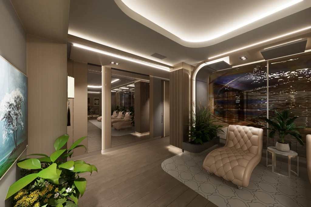 İç mimari tasarım, hotel tasarımı, otel spa sauna katı tasarımı, ahşap iç mimari tasarım, organik mimari tasarımlar, otel iç mimarisi, asma tavan tasarımı, gizli aydınlatma tasarımları, hamam tasarımları, Türk Hamamı tasarımı - Tega Mimarlık